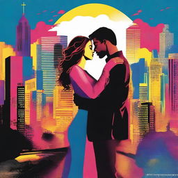 A striking digital art movie poster for Romeo and Juliet set in a vibrant urban setting