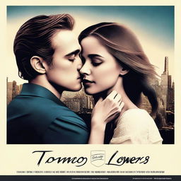 A compelling digital art movie poster for 'Torn Lovers', a modern take on Romeo and Juliet