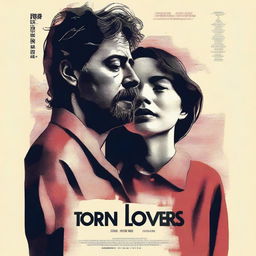 A striking digital art movie poster for 'Torn Lovers'