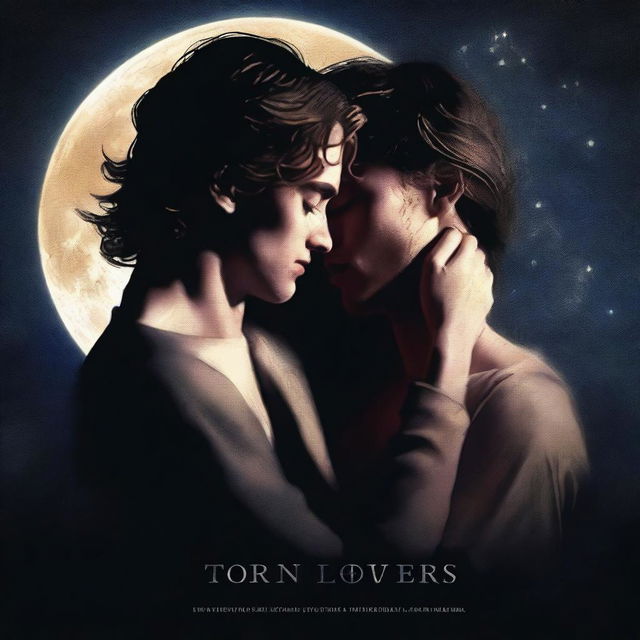 A poignant digital art movie poster for 'Torn Lovers', a reinterpretation of Romeo and Juliet