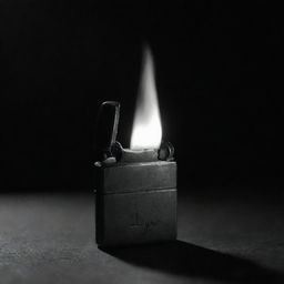 A darkly lit Zippo lighter in an atmospheric black and white image, emphasizing the play of shadows and light.