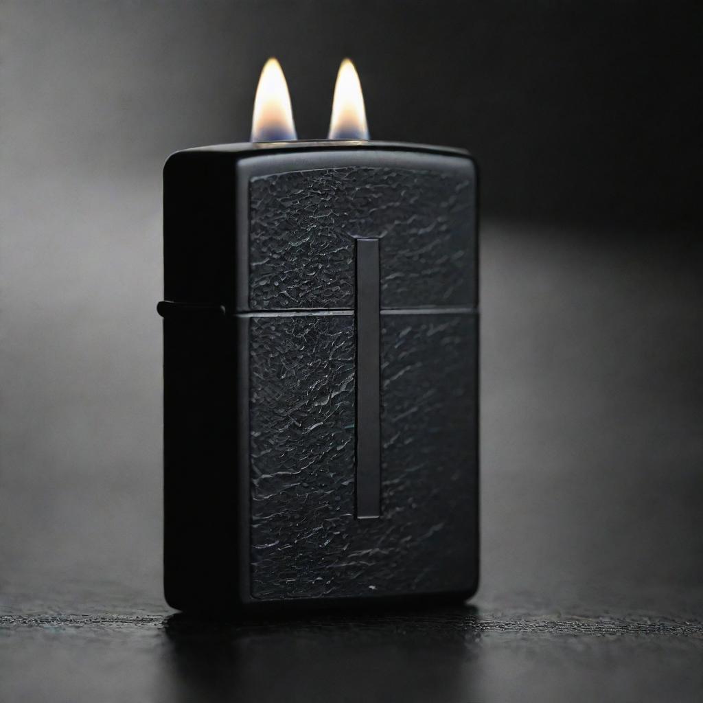 A dark, stylish Zippo lighter captured in dramatic black and white, with a particular focus on its elegant design and craftsmanship.