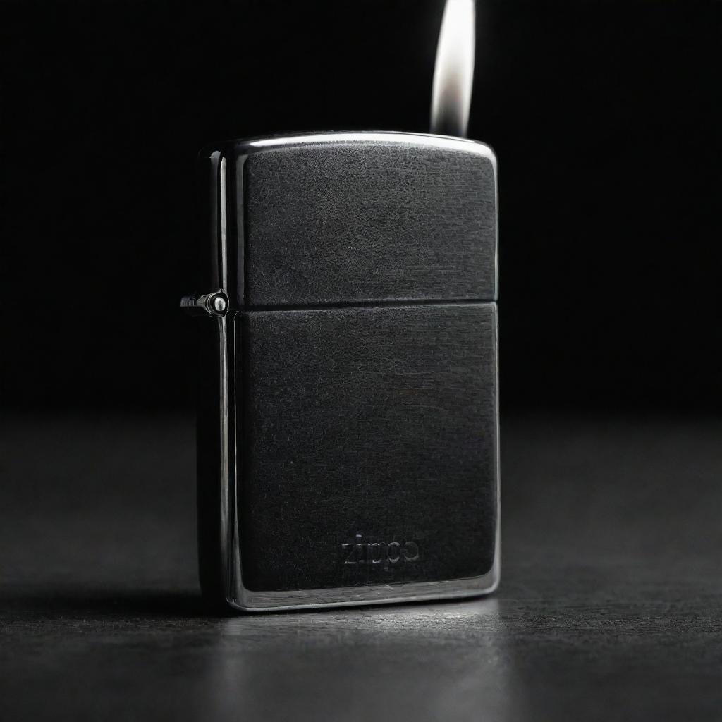 A dark, stylish Zippo lighter captured in dramatic black and white, with a particular focus on its elegant design and craftsmanship.