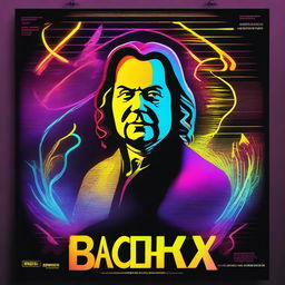 An electrifying digital art movie poster for 'BachX', radiating with vibrant neon colors