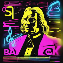 An electrifying digital art movie poster for 'BachX', radiating with vibrant neon colors