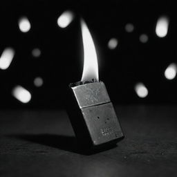 An image of a stylish Zippo lighter messily scattered in darkness, portrayed in a dramatic black and white composition, highlighting disarray and elegance.