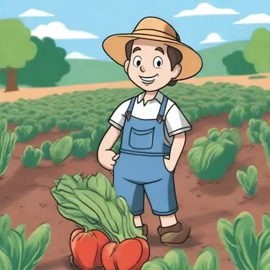 In the cartoon, the character goes into the field to glean vegetables for a hearty meal.