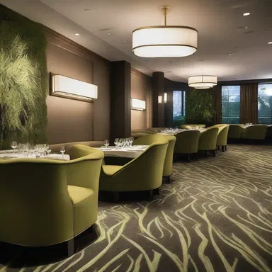 The upscale restaurant featured a lush carpet of velvet bent grass, adding a touch of elegance to the modern and minimalist interior design.