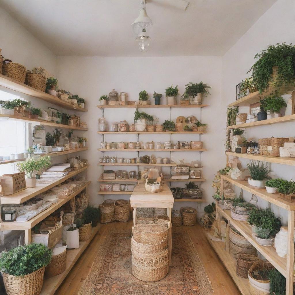 A quaint, welcoming shop named 'Sunclover', filled with adorable, uniquely-designed items and accessories displayed in an organized, aesthetically pleasing manner.