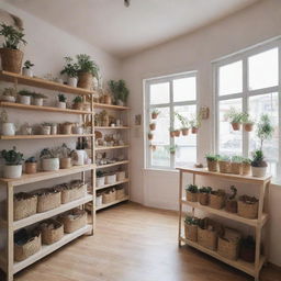 A quaint, welcoming shop named 'Sunclover', filled with adorable, uniquely-designed items and accessories displayed in an organized, aesthetically pleasing manner.