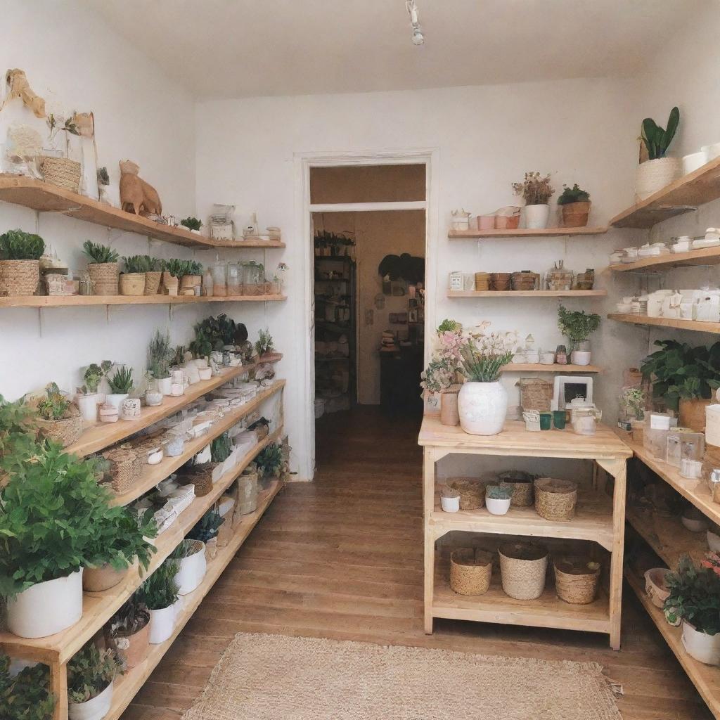 A quaint, welcoming shop named 'Sunclover', filled with adorable, uniquely-designed items and accessories displayed in an organized, aesthetically pleasing manner.