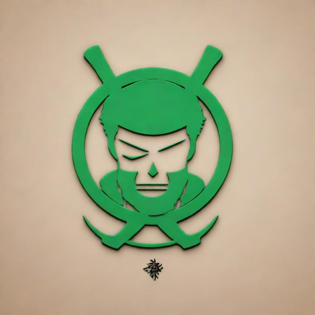 A creative 3D logo featuring anime character Roronoa Zoro from One Piece, with the logo name as 'Juan Piece'.