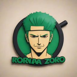 A creative 3D logo featuring anime character Roronoa Zoro from One Piece, with the logo name as 'Juan Piece'.