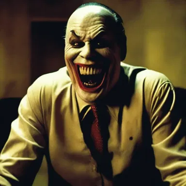 The villain in the horror movie laughed dementedly as he terrorized his victims.