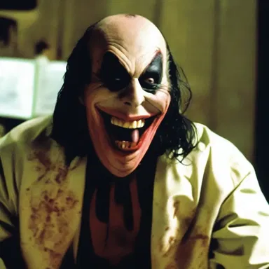 The villain in the horror movie laughed dementedly as he terrorized his victims.