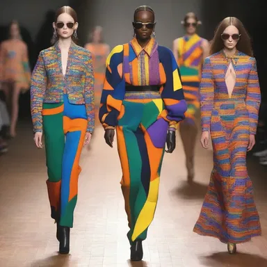 The fashion designer dementedly mixed vibrant colors and bold patterns on the runway.