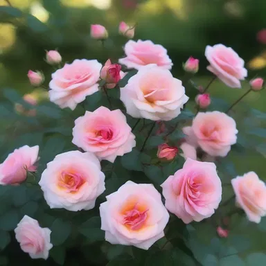 As the sun set, the delicate perianth of the garden rose glowed with shades of pink and red, creating a romantic ambiance in the garden.