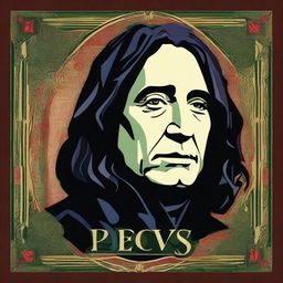 A striking digital art image of Severus Snape, rendered in the distinctive style of MinaLima