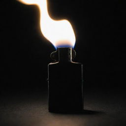 A moody, dark image showcasing a Zippo lighter where its silhouette stands opposing the darkness, and the flame wears the crown of contrast.