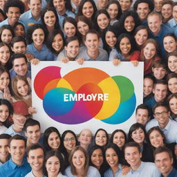 Create a vibrant and engaging poster for an employee gathering. It should have diverse and smiling faces, the text 'Employee Gathering', and should be teeming with a sense of camaraderie and unity.