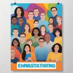 Create a vibrant and engaging poster for an employee gathering. It should have diverse and smiling faces, the text 'Employee Gathering', and should be teeming with a sense of camaraderie and unity.