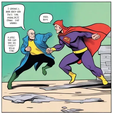 In the comic strip, the superhero crumpled the villain and saved the day.