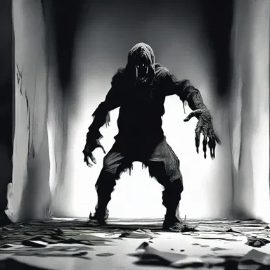 As the terrifying monster emerged from the darkness, the protagonist's legs crumpled beneath them in fear.