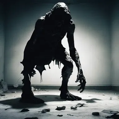 As the terrifying monster emerged from the darkness, the protagonist's legs crumpled beneath them in fear.