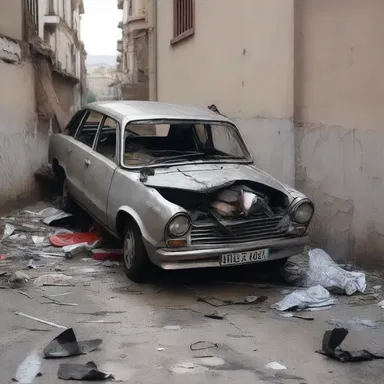 In the intense action scene, the car crashed into a wall and crumpled into a heap of twisted metal.