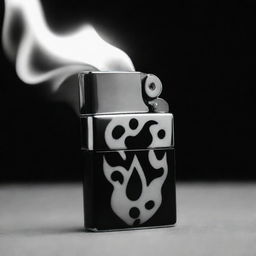 An artful black and white image of a stylish Zippo lighter, its massive flame creating a stunning contrast against the deep shadows and stark whiteness.