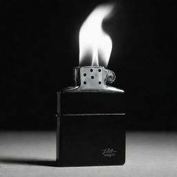 An artful black and white image of a stylish Zippo lighter, its massive flame creating a stunning contrast against the deep shadows and stark whiteness.