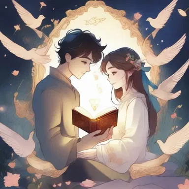 In the enchanting tale of forbidden love, the protagonist discovers a secret book of summoning that allows them to communicate with their long-lost lover from a distant realm.