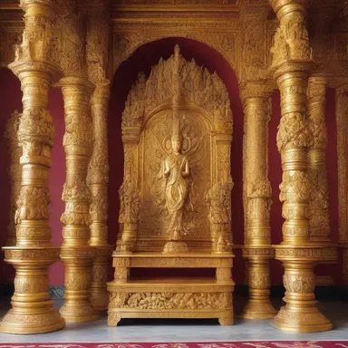 The ornate altar was adorned with golden chaeta-like sculptures, symbolizing the importance of spirituality and transformation.