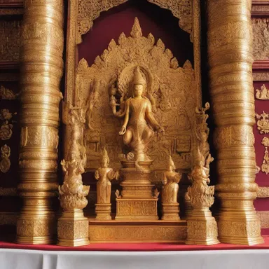 The ornate altar was adorned with golden chaeta-like sculptures, symbolizing the importance of spirituality and transformation.