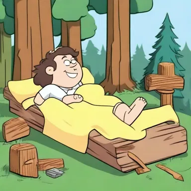 In the animated series, the funny character always saws logs while sleeping, creating humorous moments.