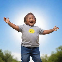 An image of a happy, big boy shining with positivity and radiating energy, full of life and joy, standing tall.