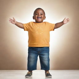 An image of a happy, big boy shining with positivity and radiating energy, full of life and joy, standing tall.