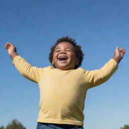 An image of a happy, big boy shining with positivity and radiating energy, full of life and joy, standing tall.