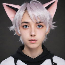 Anime style boy with cute cat ears and expressive eyes