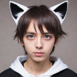 Anime style boy with cute cat ears and expressive eyes