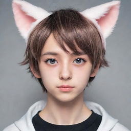 Anime style boy with cute cat ears and expressive eyes