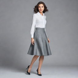 A sophisticated image of a woman elegantly dressed in a chic skirt, radiating grace and style and possesing a confident stance.