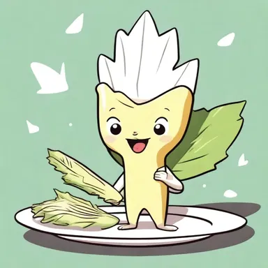 The cartoon character munches on a plate of endive leaves, hoping to gain some superpowers.