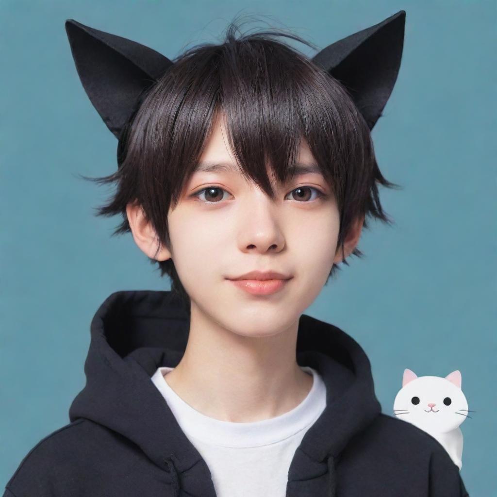 2D anime-style boy with adorable cat ears