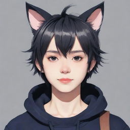 2D anime-style boy with adorable cat ears