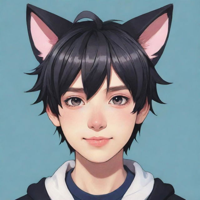 2D anime-style boy with adorable cat ears