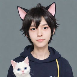 2D anime-style boy with adorable cat ears