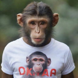 A monkey wearing makeup and a T-shirt inscribed with the word 'NANDA'