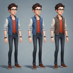 Generate a 2D character for a game adventure, now sporting contemporary fashion trends, embodying the spirit of the youthful modern style.