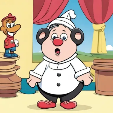 The cartoon character was often depicted wearing off-the-shelf costumes.